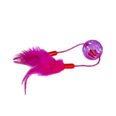 Pelota para gato con pluma rosa