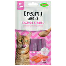 Bubimex Snack Cremoso Gatos Salmón y Krill 4x60g - Piel y Pelaje Saludable