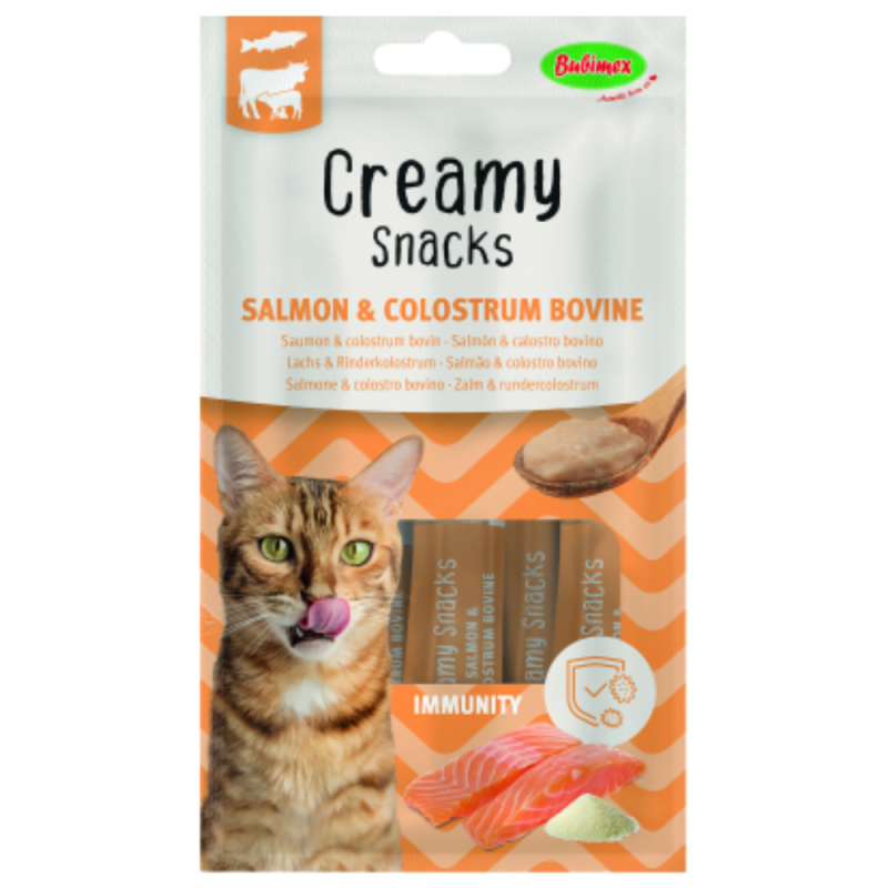 Bubimex Snack Cremoso Salmón y Calostro 4x60g - Refuerzo Inmunológico para Gatos