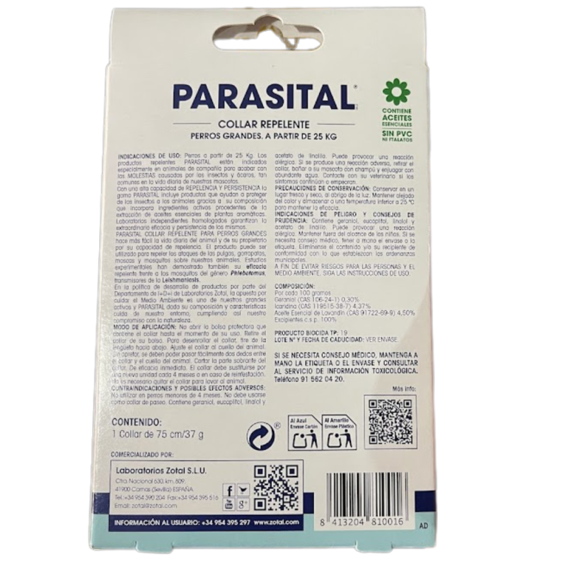 Zotal Parasital Collar Antiparasitario Grande| Eficacia Duradera contra Parásitos