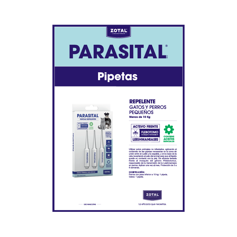 Parasital Pipetas Gatos y Perros Pequeños x 3 Uds | Repelente contra Pulgas, Garrapatas y Mosquitos