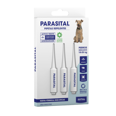 Parasital Pipetas Perros Medianos 10-25 kg x 3Uds | Repelente contra Pulgas, Garrapatas y Mosquitos