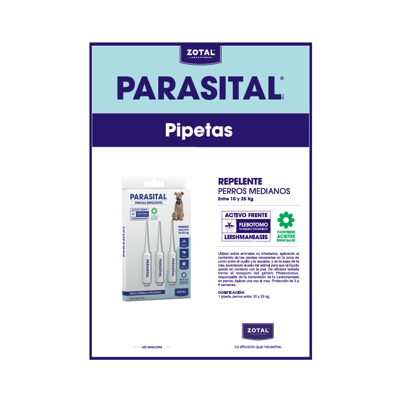 Parasital Pipetas Perros Medianos 10-25 kg x 3Uds | Repelente contra Pulgas, Garrapatas y Mosquitos