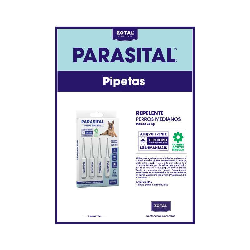 Parasital Pipeta Perros Grandes x4Uds | Repelente contra Pulgas, Garrapatas y Mosquitos