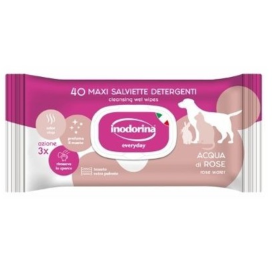 Inodorina 40 Maxi Toallitas Agua de Rosa Perros y Gatos - Frescura y Cuidado