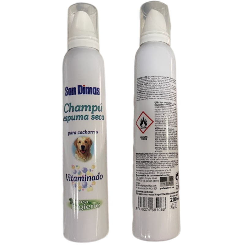 San Dimas Champú Espuma Seca Cachorros 200ml | Limpieza sin agua